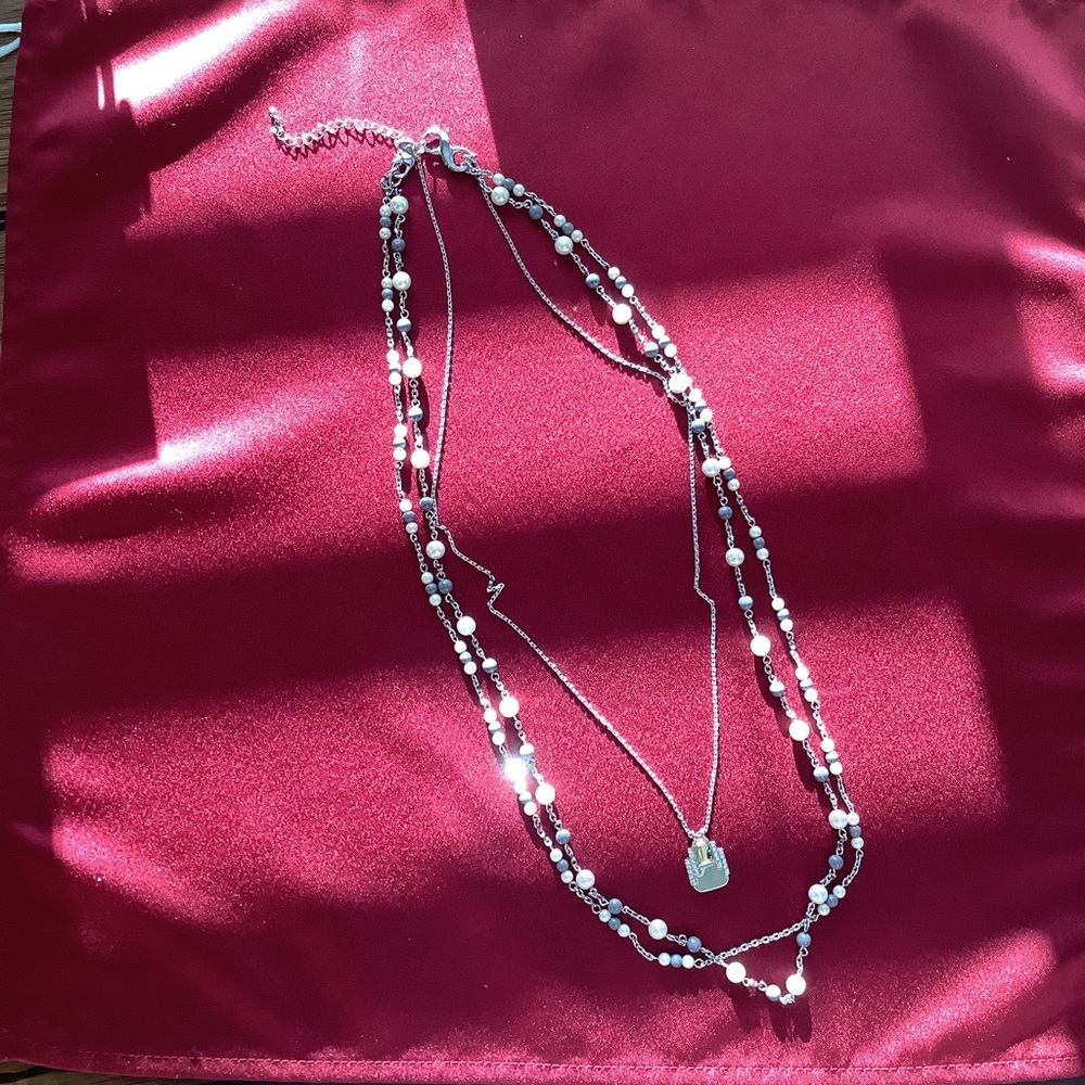 Lia Sophia Beaded - Silver Chain Necklace, 30 inch, 3 strand